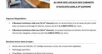 2 Bureaux lumineux côté rue (12 m2 chacun) - 2 Bureaux lumineux côté cour (16 m2 chacun) 